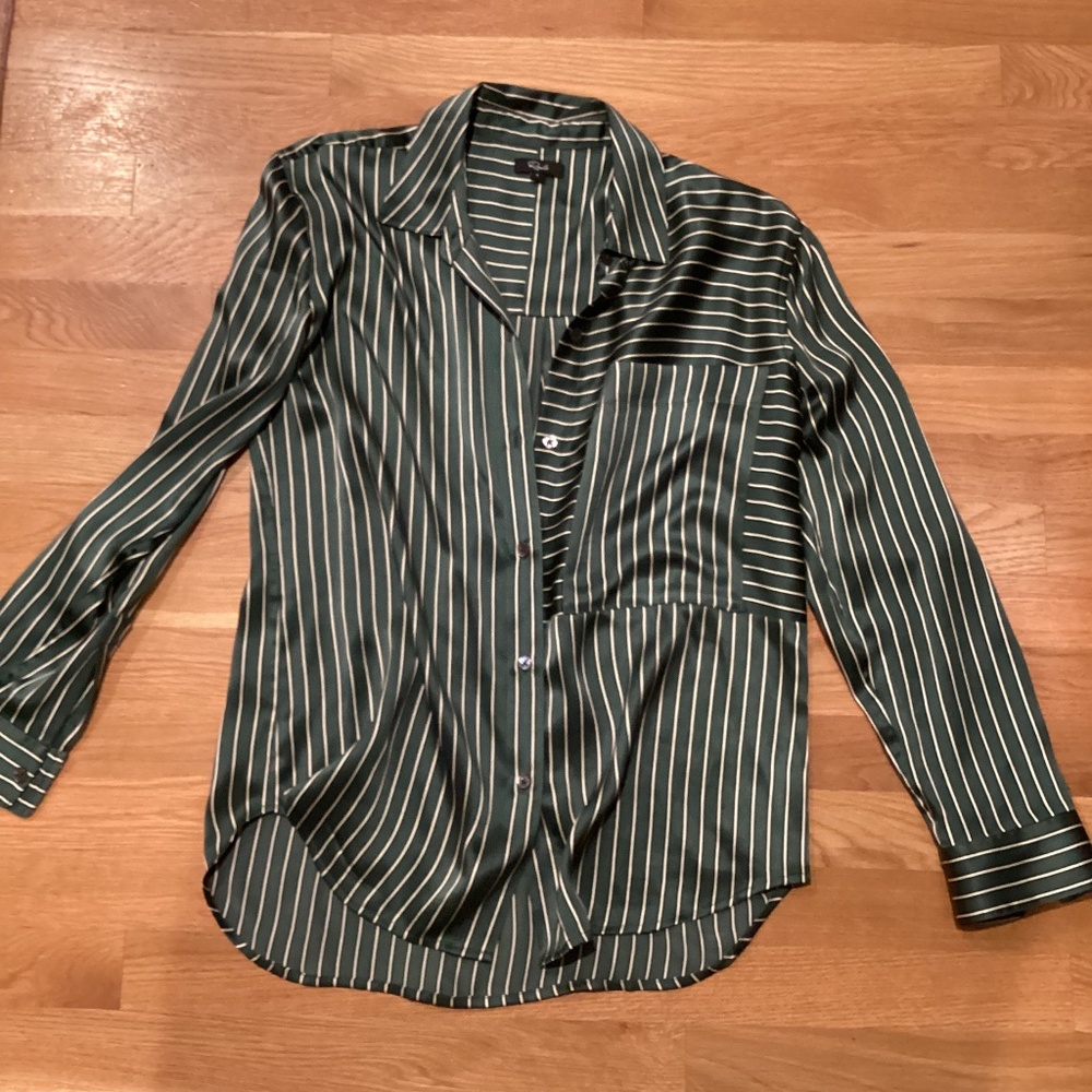 green and white striped silk Rails blouse